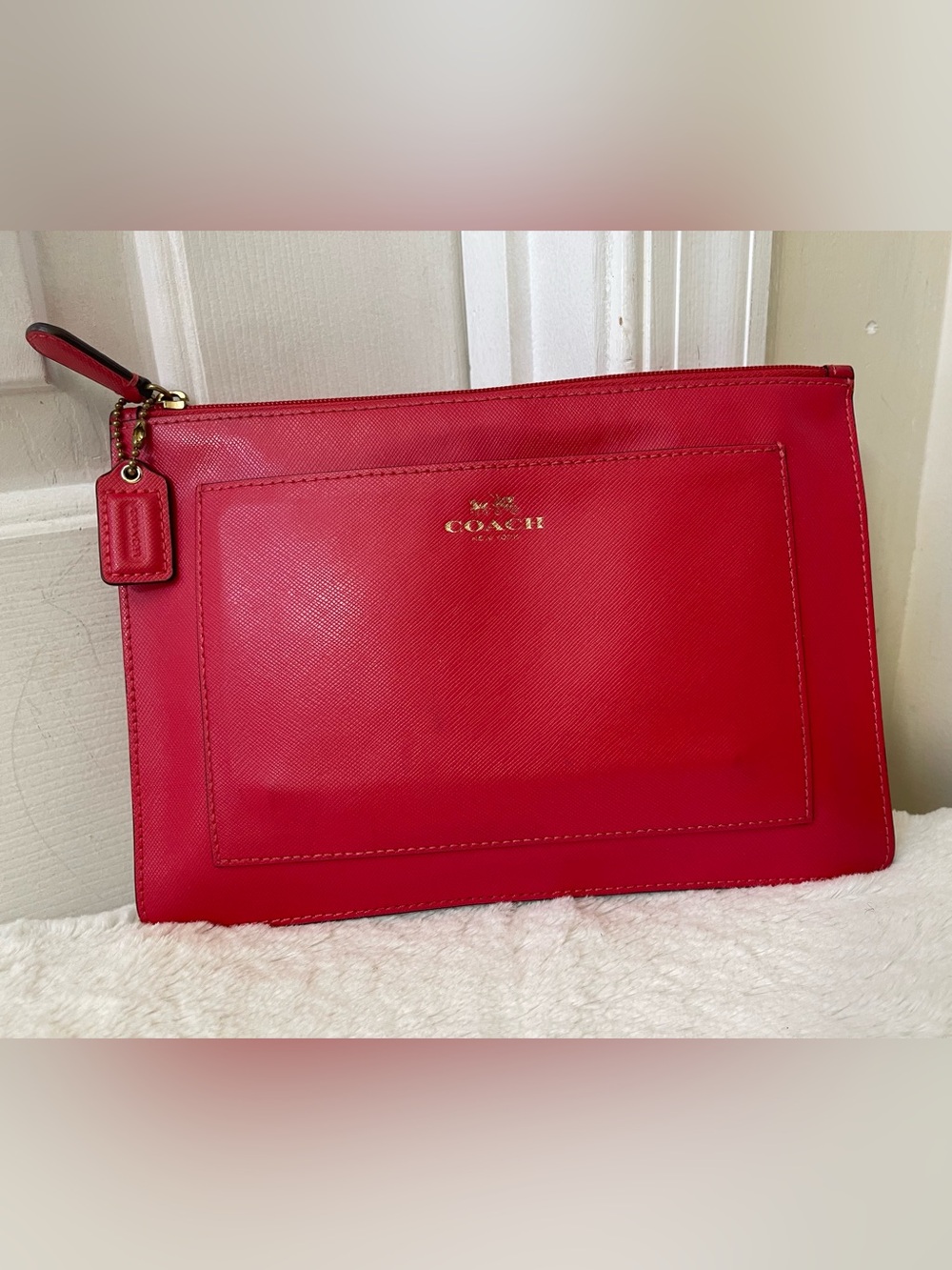 Coach Red Leather Clutch with Gold Logo